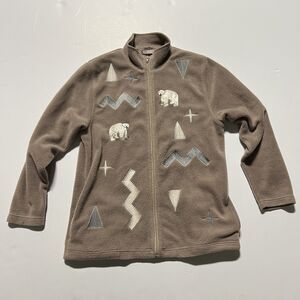 TanJay Women's Embroidered Polar Bear Full Zip Cardigan Sweater Sweatshirt Small